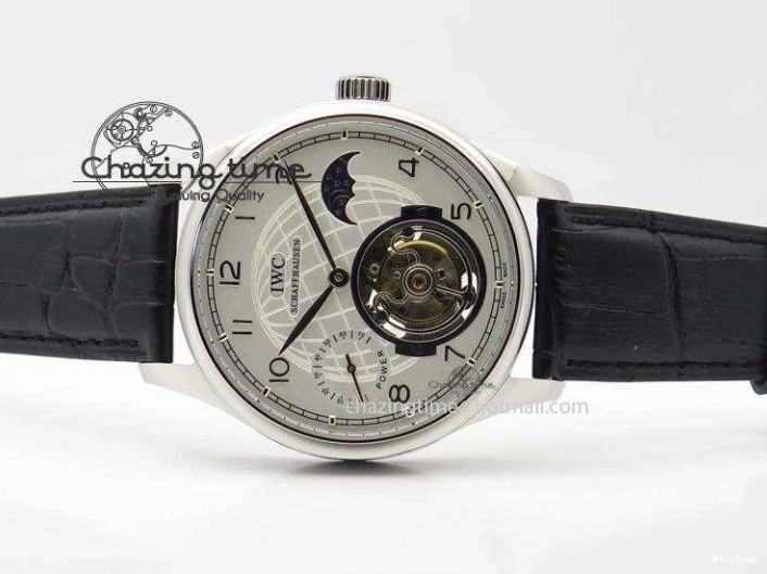 MIROTIME 0518 UrbanStyle Portuguese Tourbillon Power Reserve Moonphase SS White Dial On Black Leather Strap 7318